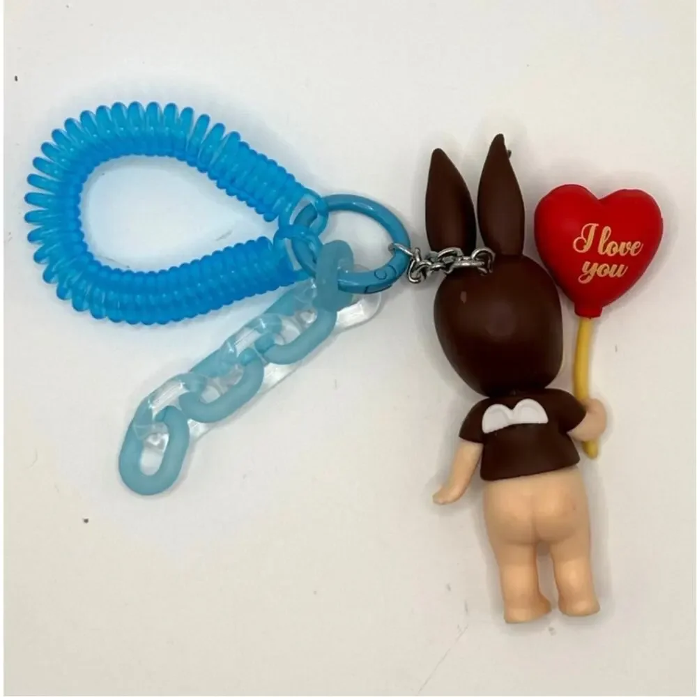 New Unbranded Kewpie/Angel Mini Figure, Chocolate Rabbit w/Balloon Keychain